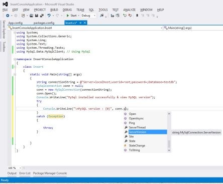 Code in console application